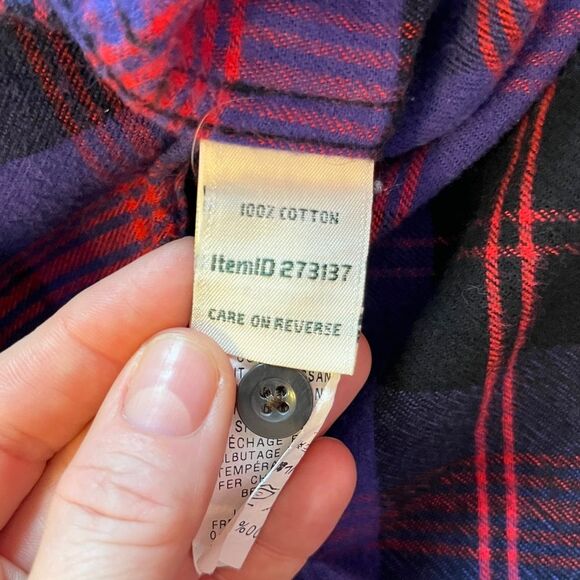 LL Bean Scotch Plaid Flannel Shirt Relaxed Purple Red Small Gorpcore Cabin Fall - Picture 8 of 9